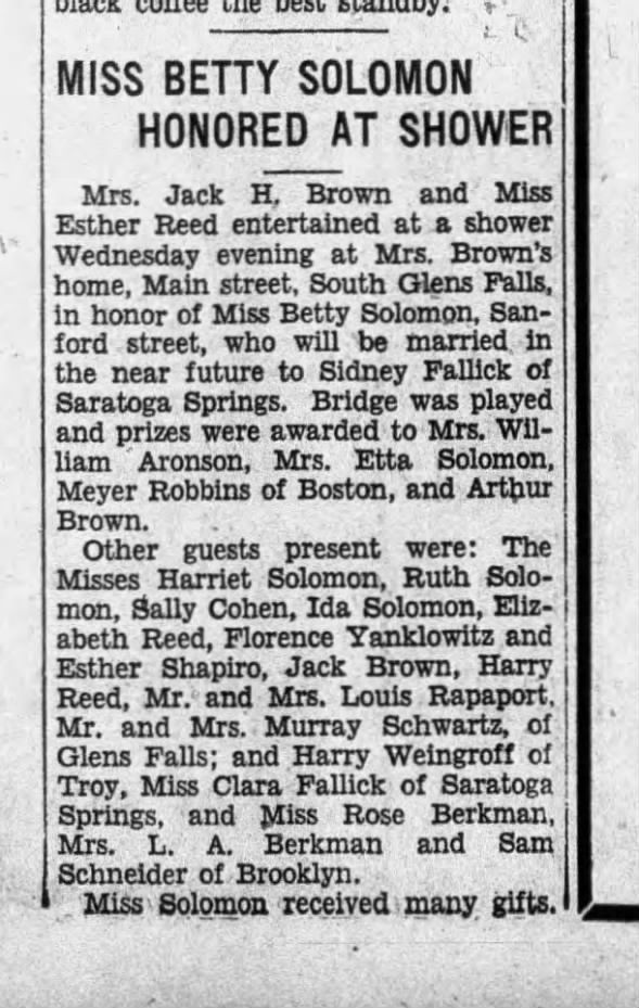 Betty Solomon to wed Sidney Fallick in the near future
